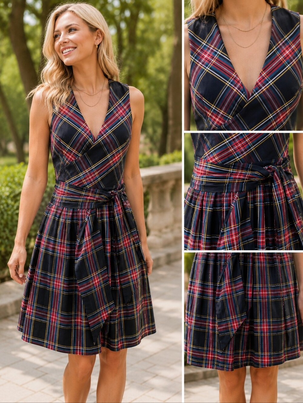 J.Crew Womens Black Stewart Tartan Plaid Tie Waist Pleated Dress 00 Holiday